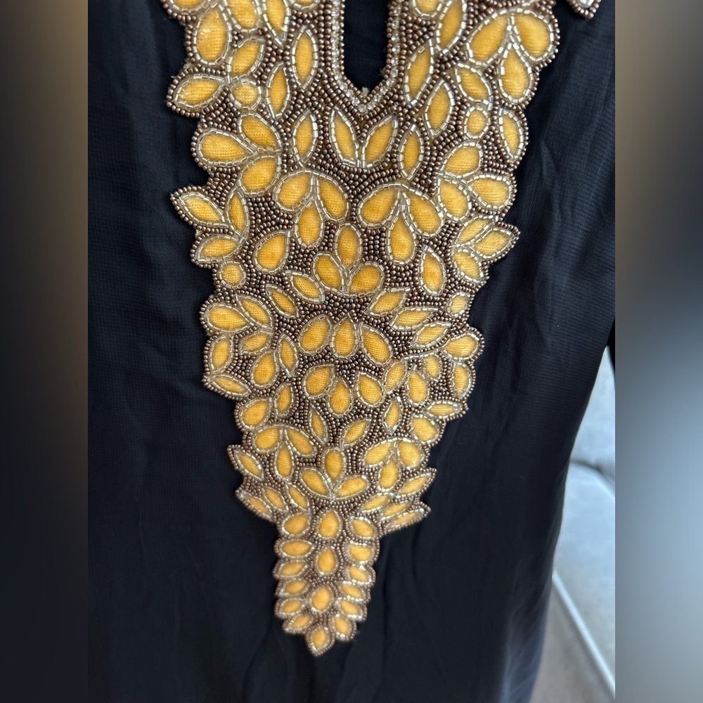 Black Embroidery Velvet Beaded  Tunic Lagenlook Dress S/M - Picture 3 of 14